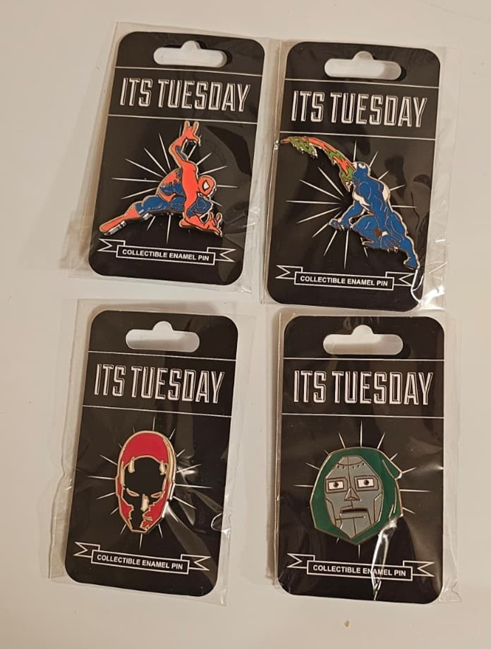 2026 SDCC Yesterday’s Exclusive Marvel pin set Venom, Doom, Daredevil, Spiderman